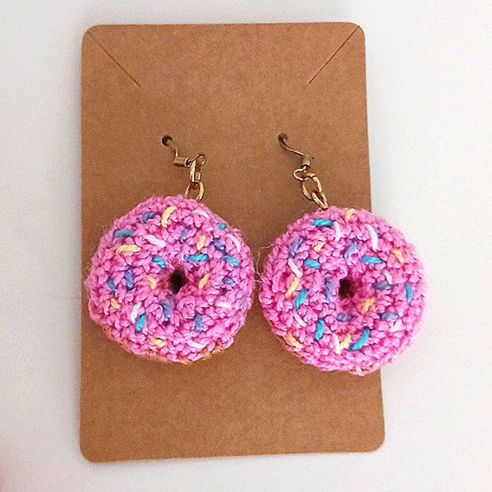 Handmade Crochet Doughnut Earrings - Picture 1 of 3